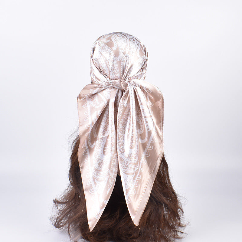 Paisley Print Satin Square Bandana Scarf - Offwhite - 4