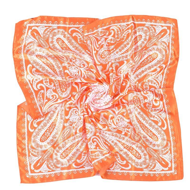 Paisley Print Satin Square Bandana Scarf - Orange