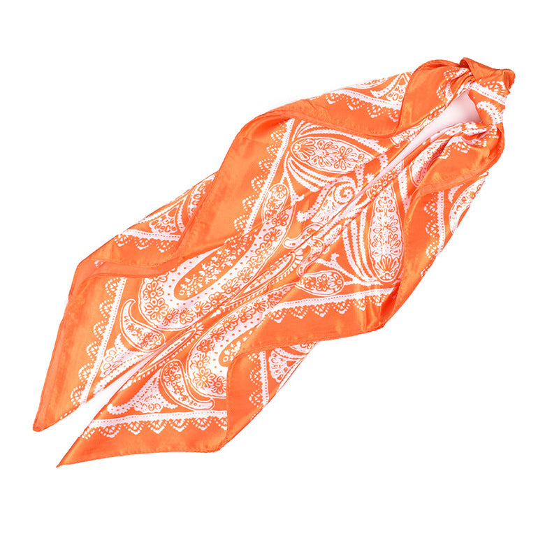 Paisley Print Satin Square Bandana Scarf - Orange - 2