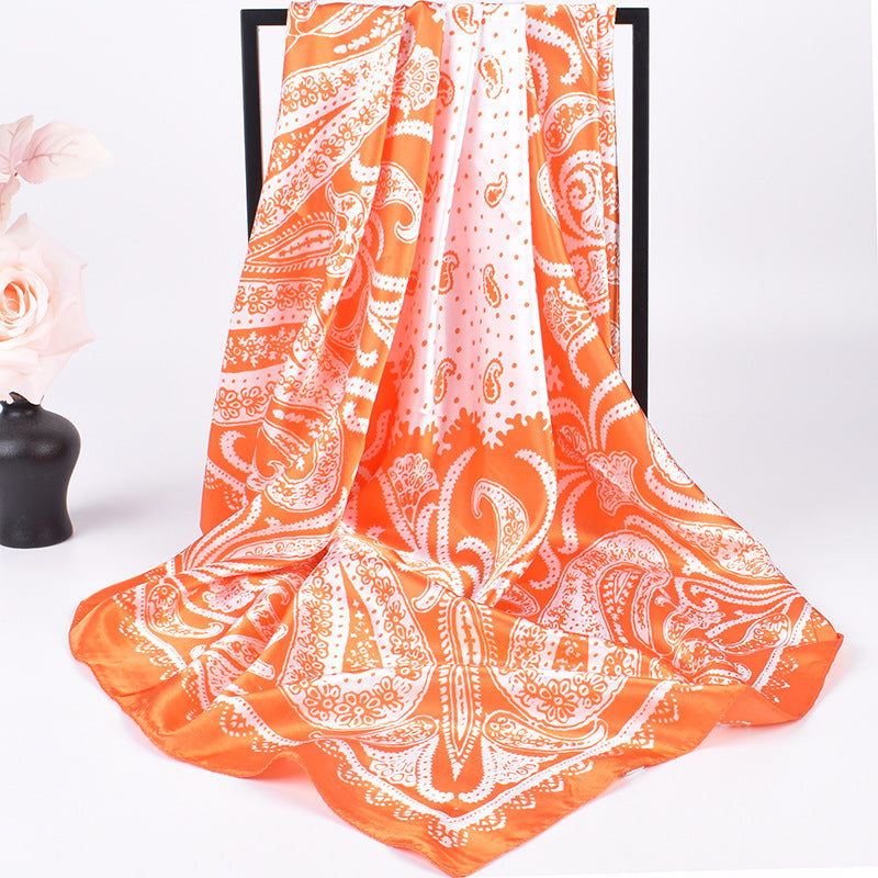 Paisley Print Satin Square Bandana Scarf - Orange - 5