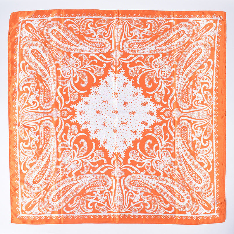 Paisley Print Satin Square Bandana Scarf - Orange - 6