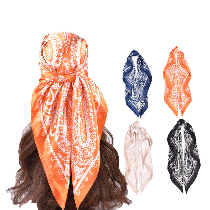 Paisley Print Satin Square Bandana Scarf