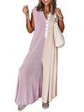 Color Block Sleeveless Wide Leg Jumpsuit - Purple