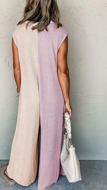 Color Block Sleeveless Wide Leg Jumpsuit - Purple - 1