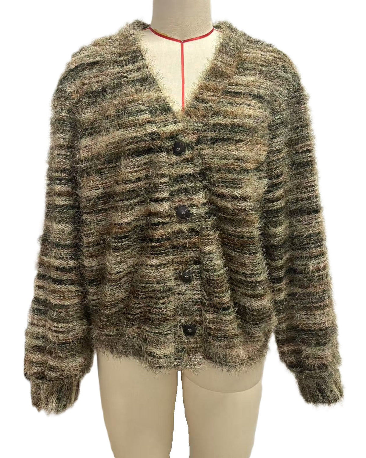 Shaggy Eyelash Knit Slouchy Button Cardigan - Khaki