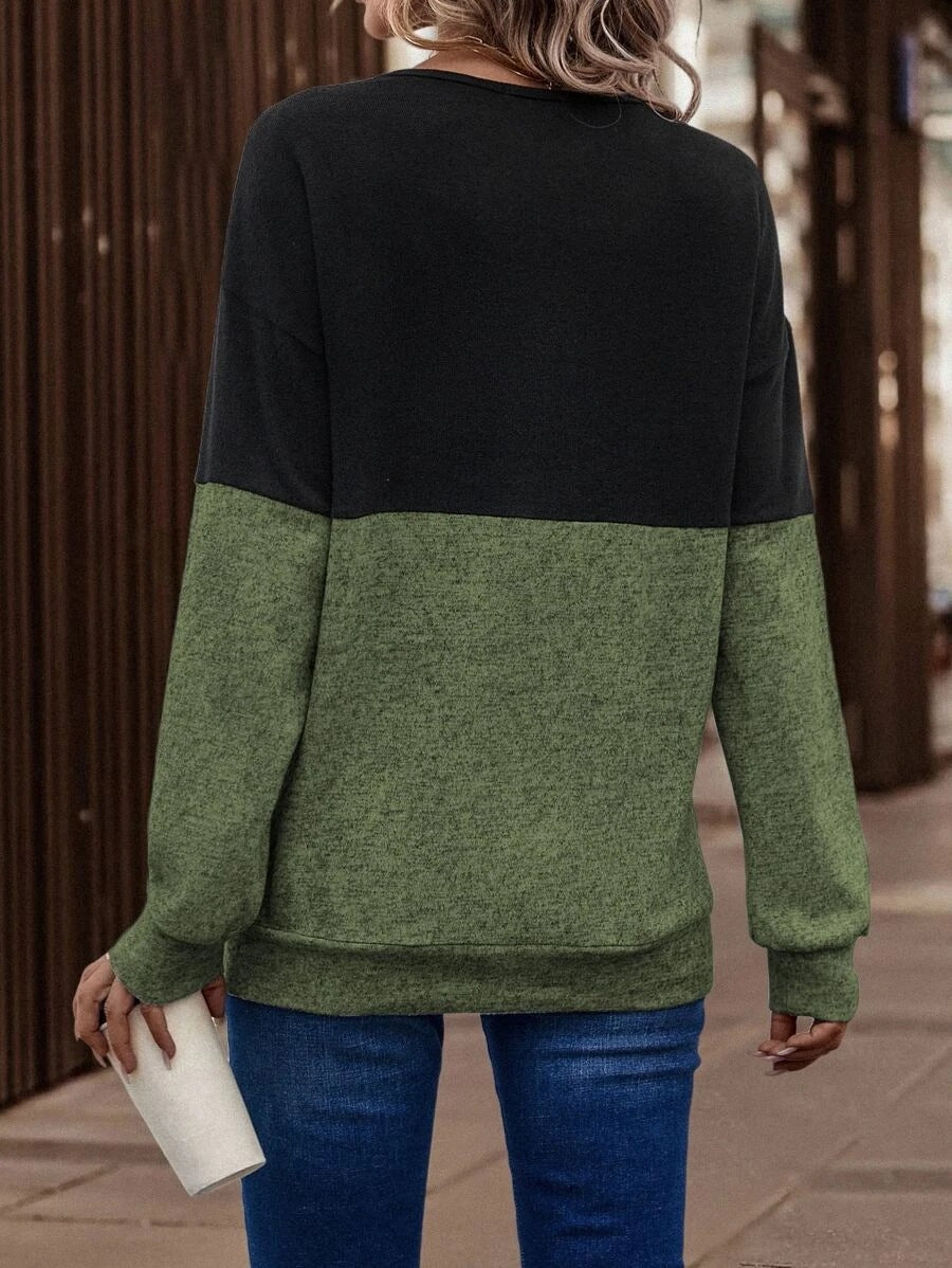 Colorblock Crisscross V Neck Knit Top - Black - 2