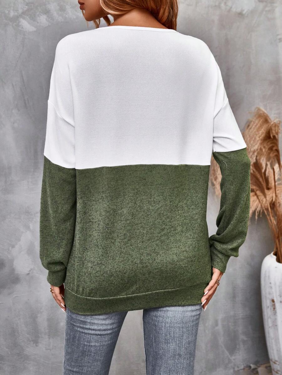 Colorblock Crisscross V Neck Knit Top - White - 4