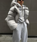 Oversized Cropped Hooded Puffer Coat - Lightgray