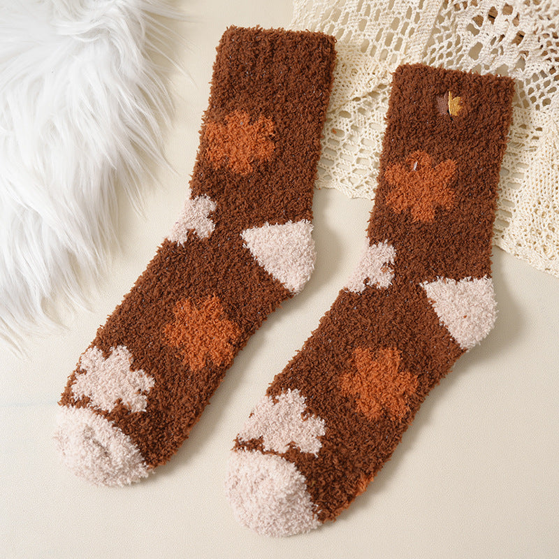 Plush Fleece Floral Dot Sleep Socks - Color_01