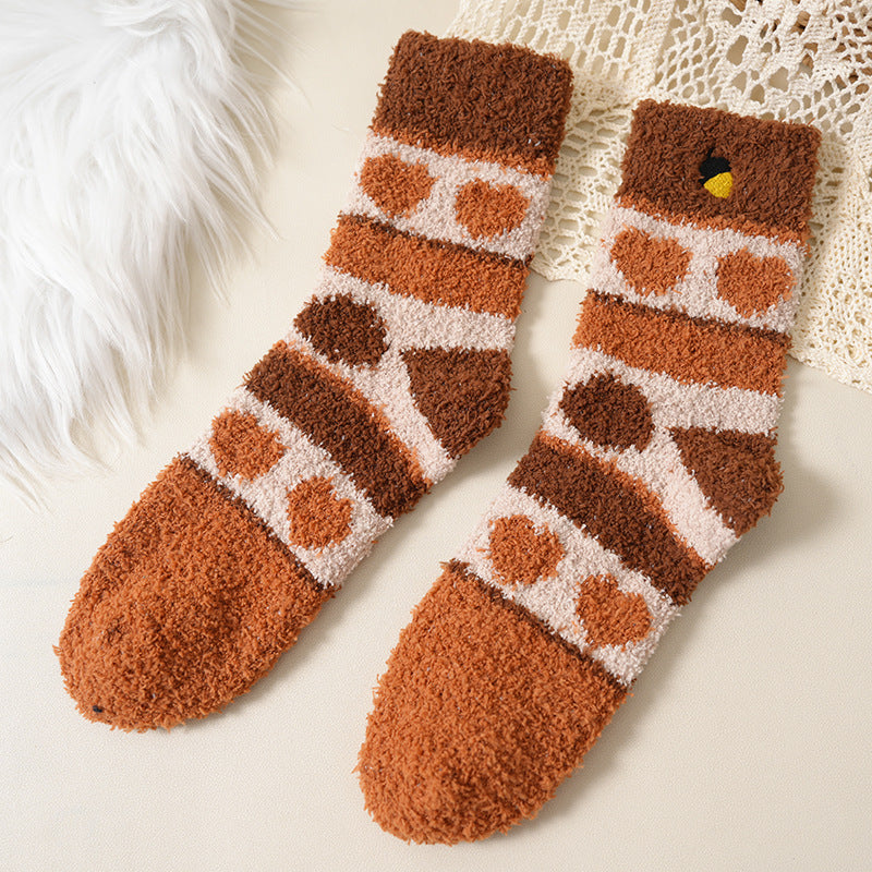Plush Fleece Floral Dot Sleep Socks - Color_02
