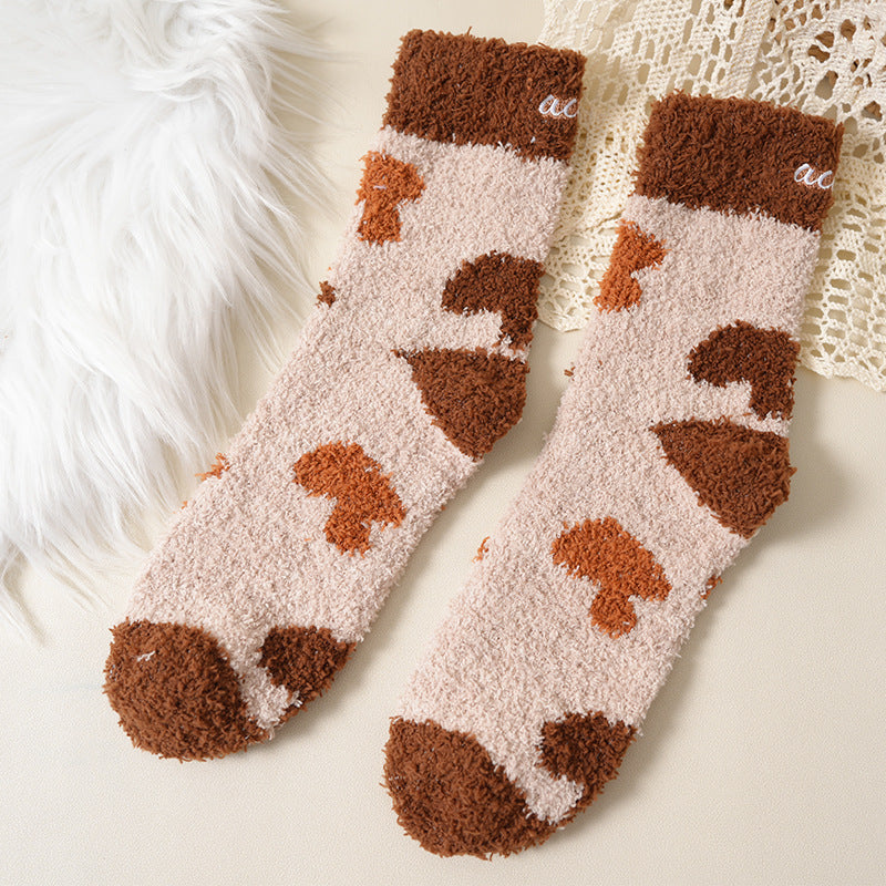 Plush Fleece Floral Dot Sleep Socks - Color_05