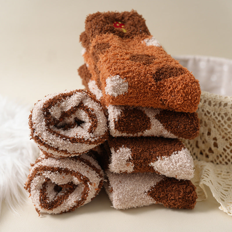 Plush Fleece Floral Dot Sleep Socks