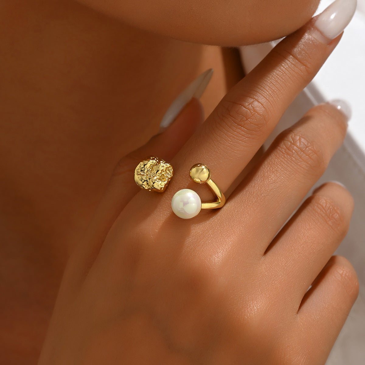 Textured Nugget Pearl Open Cocktail Ring - Color