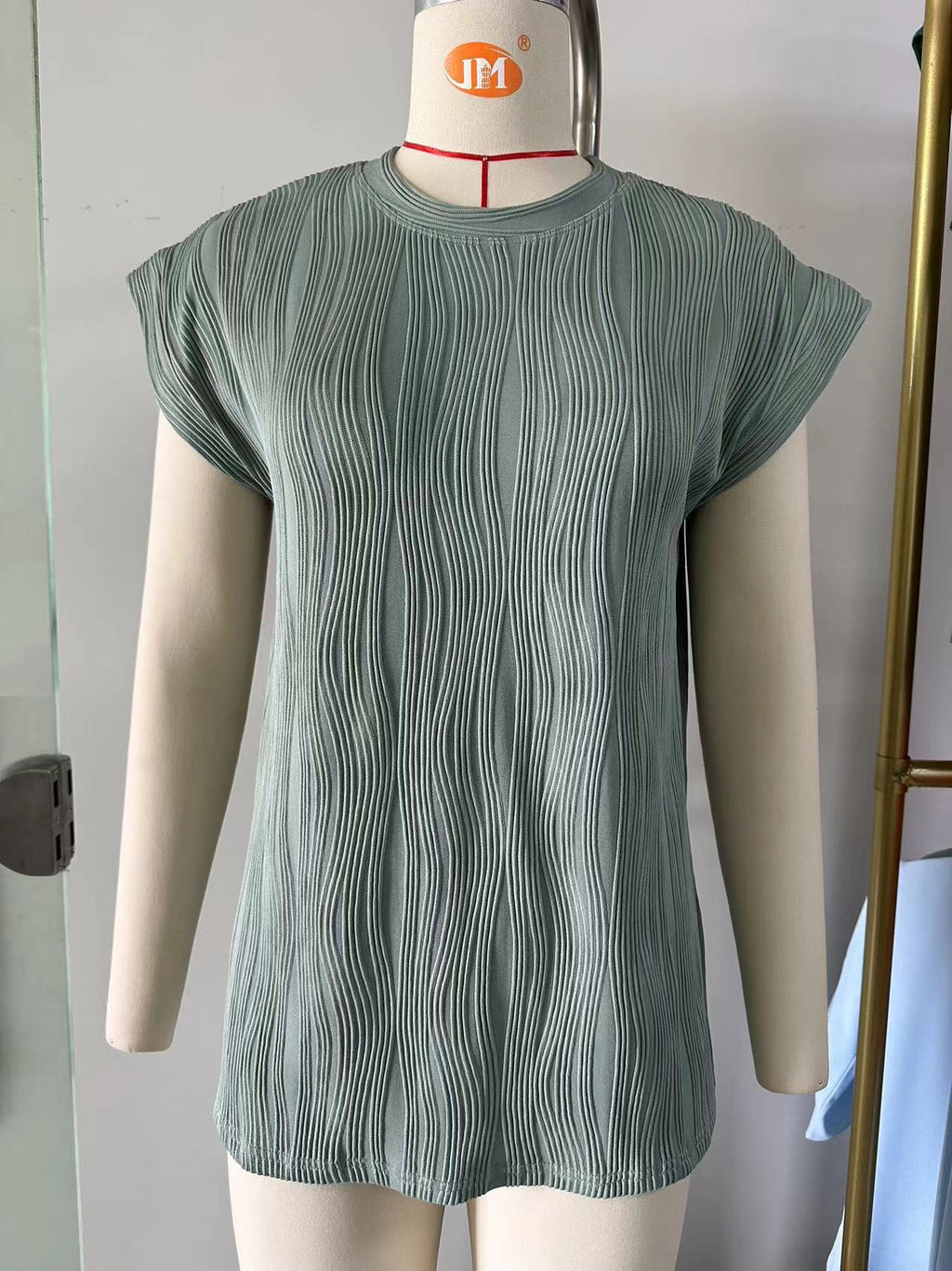 Wave Jacquard Cap Sleeve Cami Top - Green - 3