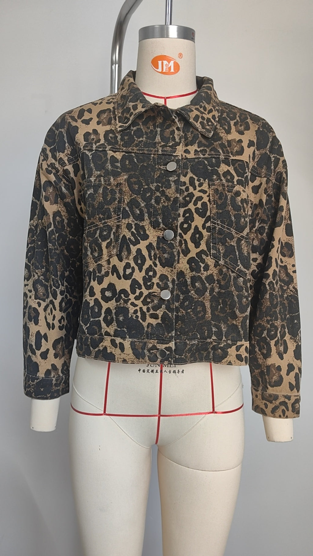Leopard Print Cropped Denim Trucker Jacket - Leopard - 7