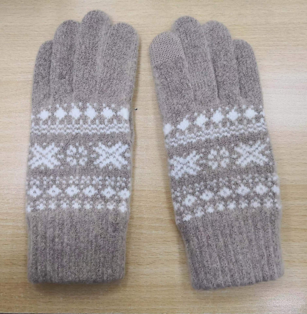 Nordic Snowflake Jacquard Knit Gloves - Beige