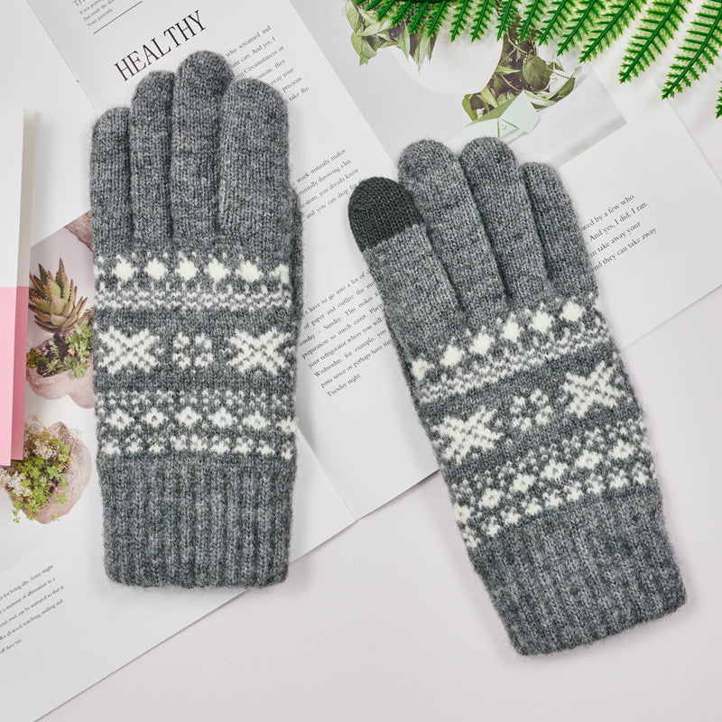 Nordic Snowflake Jacquard Knit Gloves - Dark-Grey