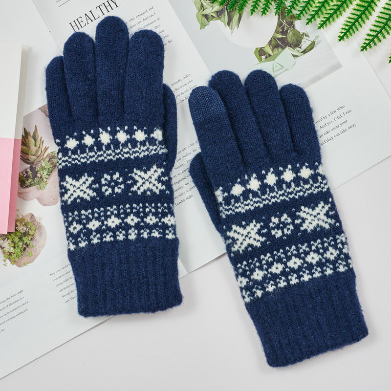 Nordic Snowflake Jacquard Knit Gloves - TBlue