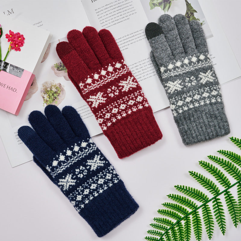 Nordic Snowflake Jacquard Knit Gloves