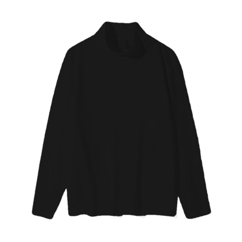 Cotton Mock Neck Long Sleeve Tee - Black