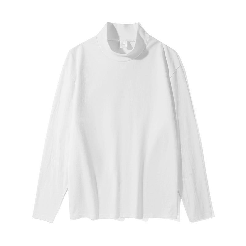 Cotton Mock Neck Long Sleeve Tee - White - 1