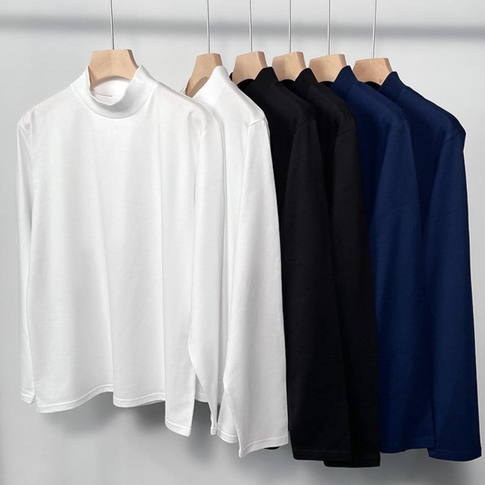 Cotton Mock Neck Long Sleeve Tee