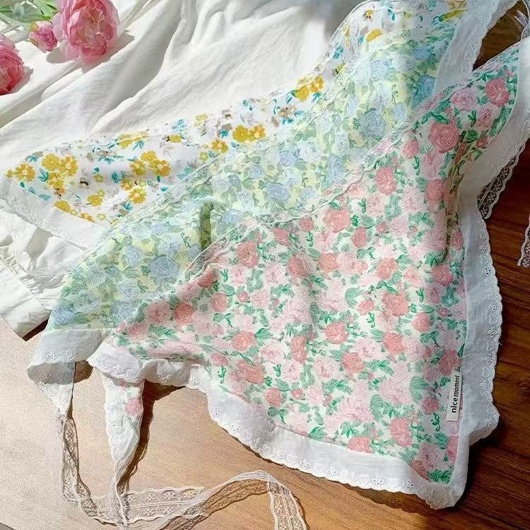 Floral Lace Trim Triangle Bandana Scarf