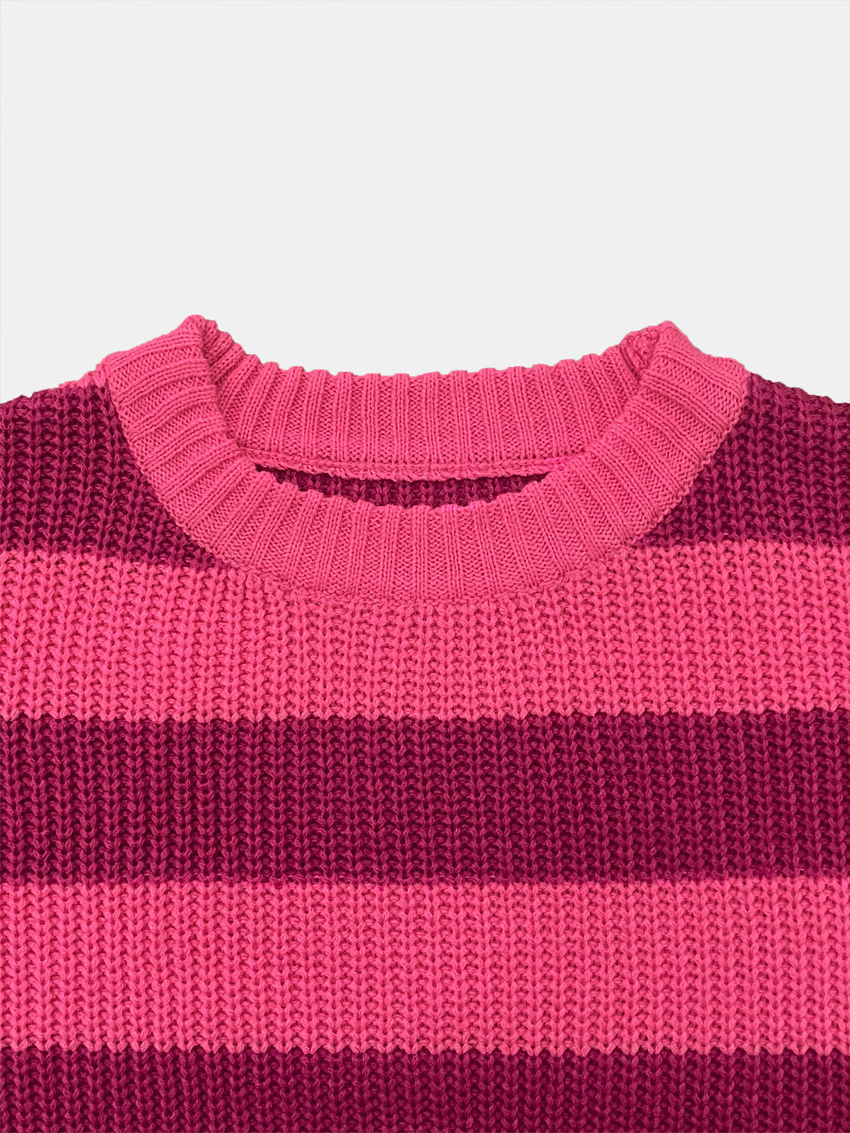 Striped Crewneck Oversized Knit Sweater - Rose - 5