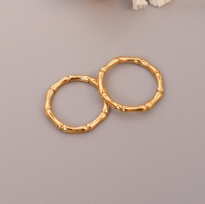 Slim Bamboo Texture Stacking Ring - Gold