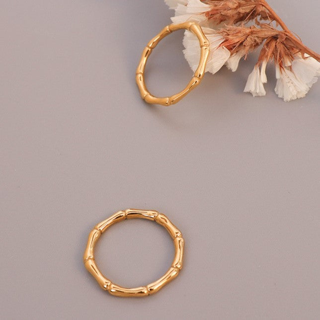 Slim Bamboo Texture Stacking Ring - Gold - 1