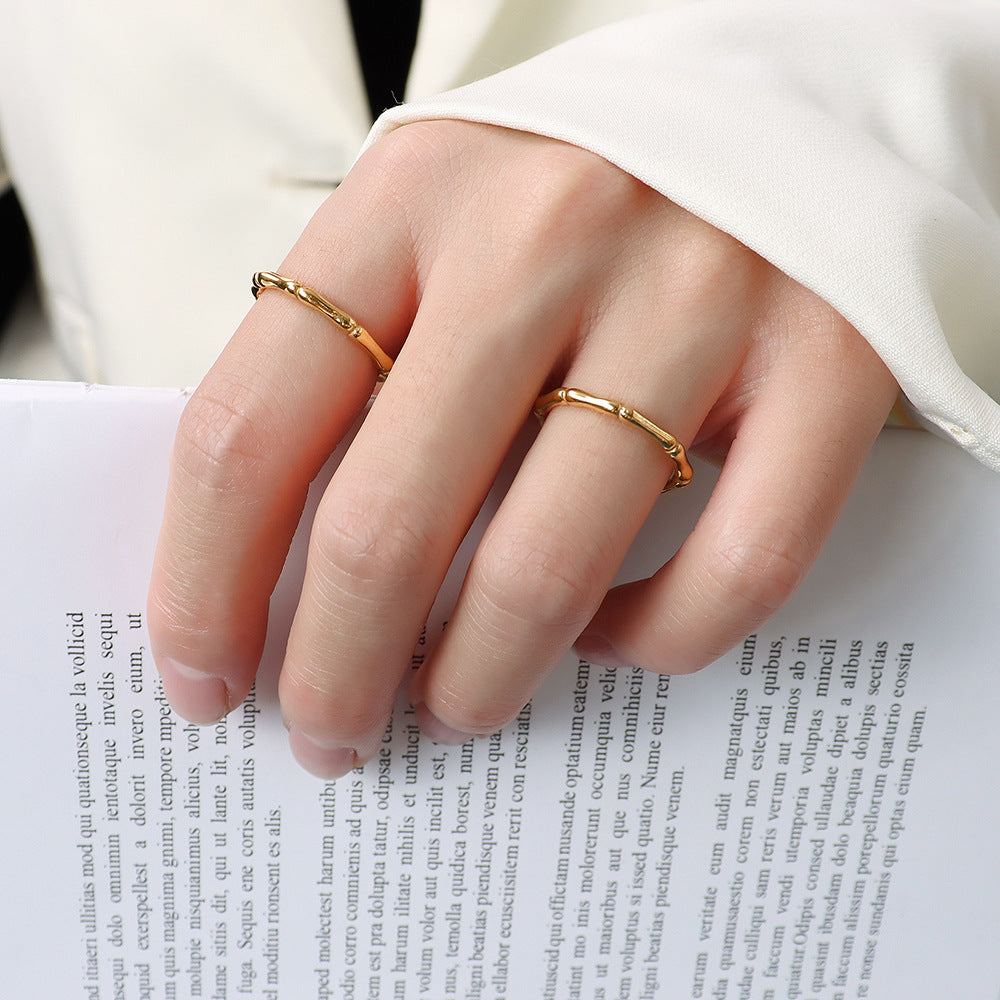 Slim Bamboo Texture Stacking Ring - Gold - 3