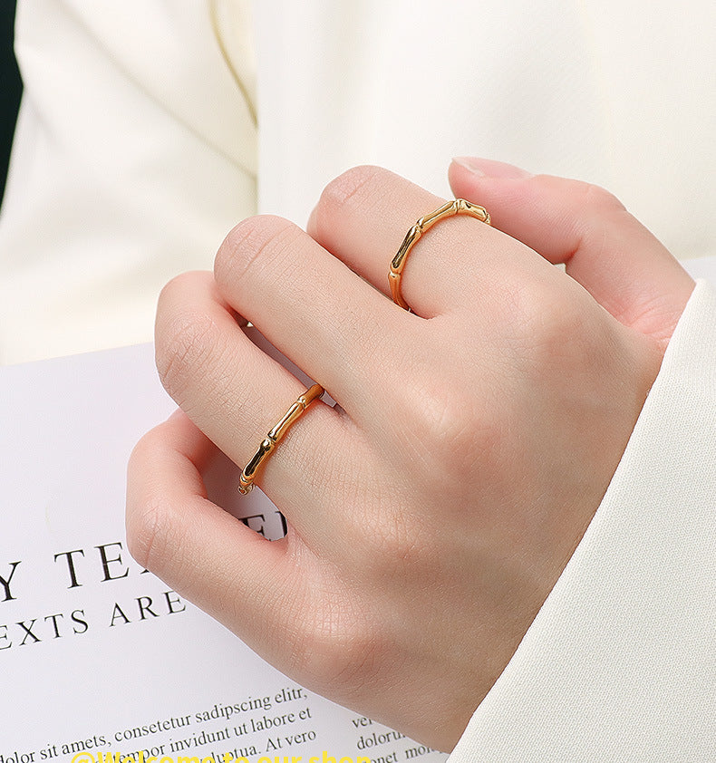 Slim Bamboo Texture Stacking Ring - view 1