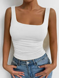 Square Neck Slim Fit Cropped Tank Top - White