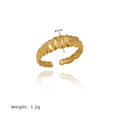 Ridged Croissant Twist Open Band Ring - Gold