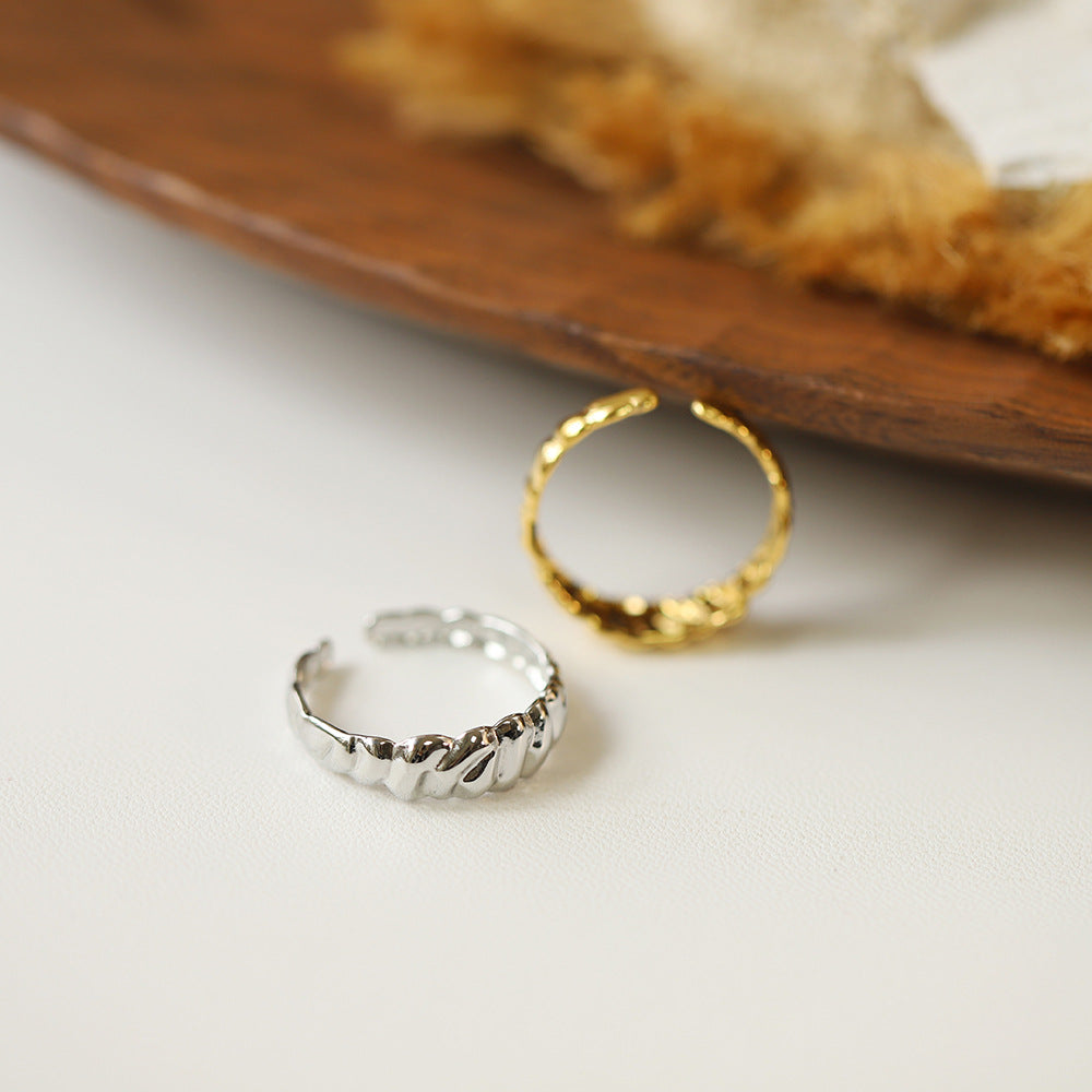 Ridged Croissant Twist Open Band Ring - Gold - 2