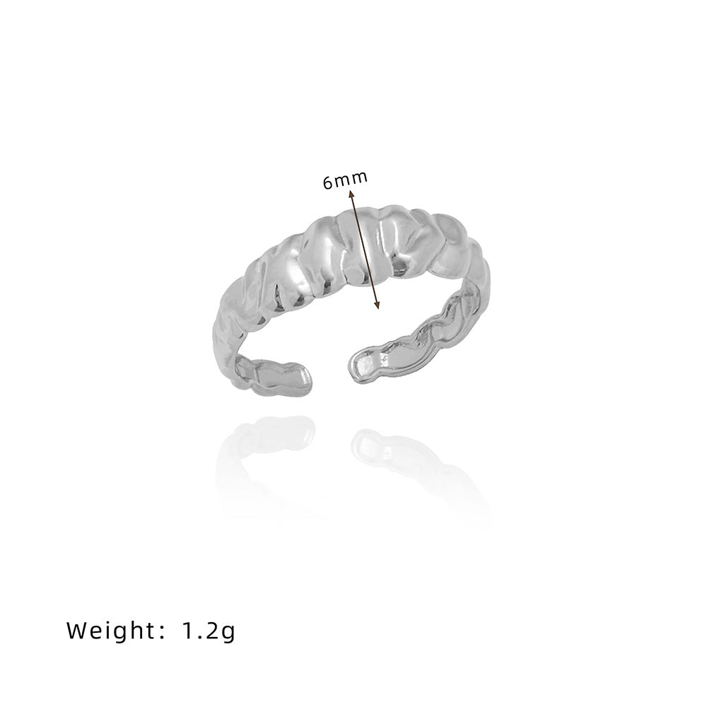 Ridged Croissant Twist Open Band Ring - Silvery