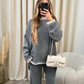 Whipstitch Trim Oversized Knit Lounge Set - Gray