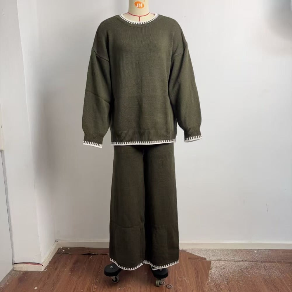 Whipstitch Trim Oversized Knit Lounge Set