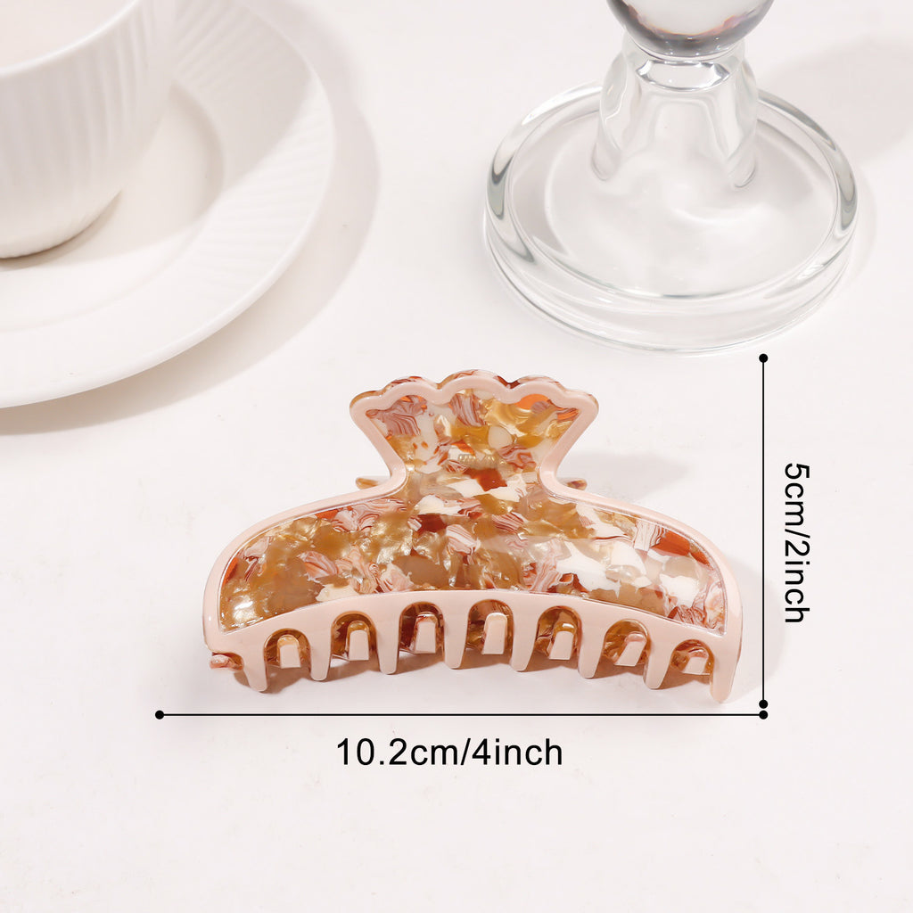 Large Marbled Acrylic Claw Clip with Wavy Crown - Beige