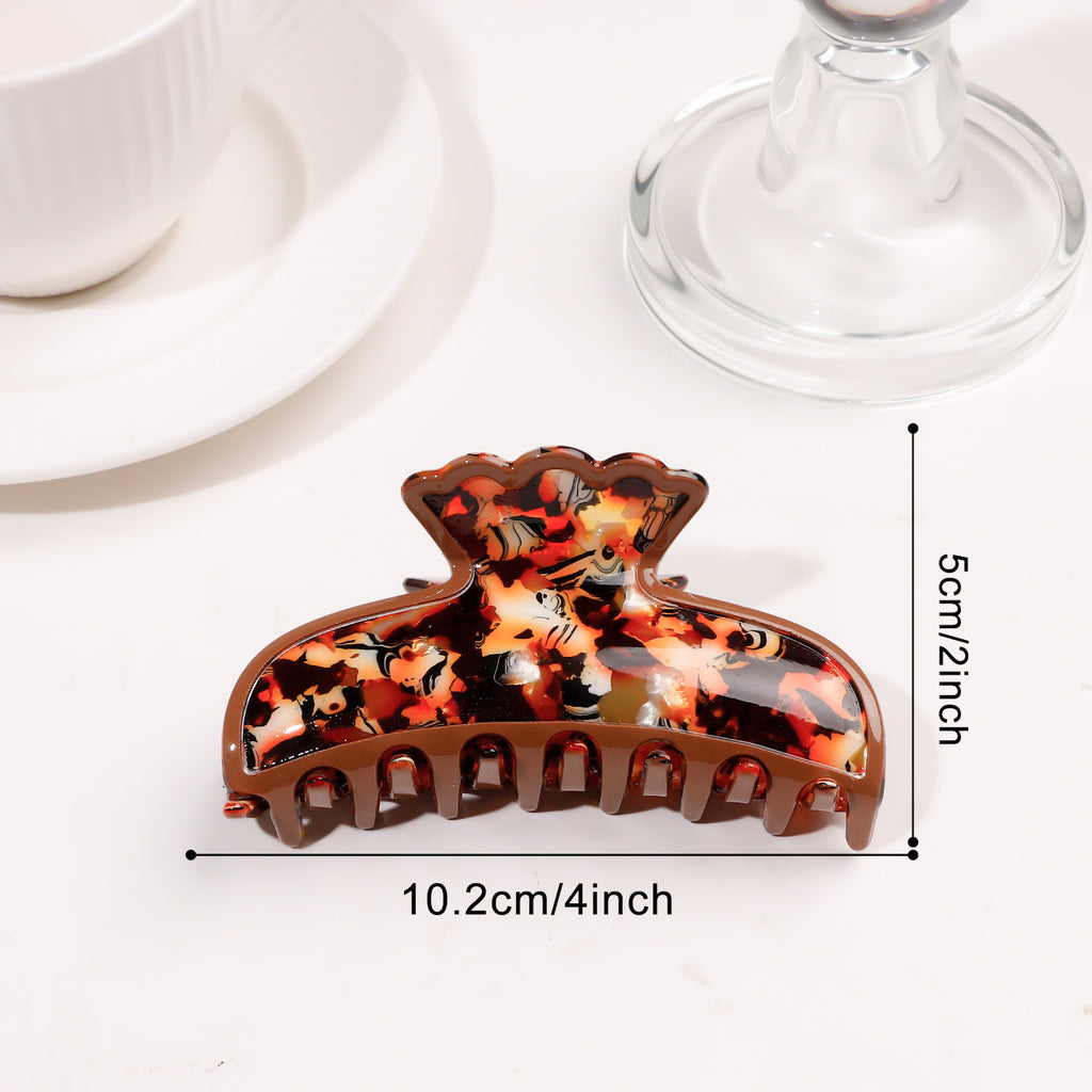 Large Marbled Acrylic Claw Clip with Wavy Crown - Brown