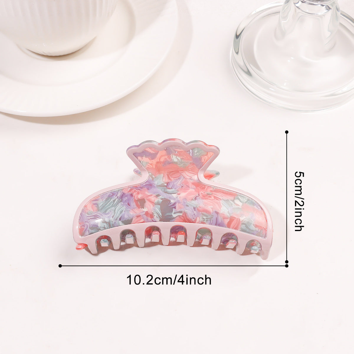 Large Marbled Acrylic Claw Clip with Wavy Crown - Pink