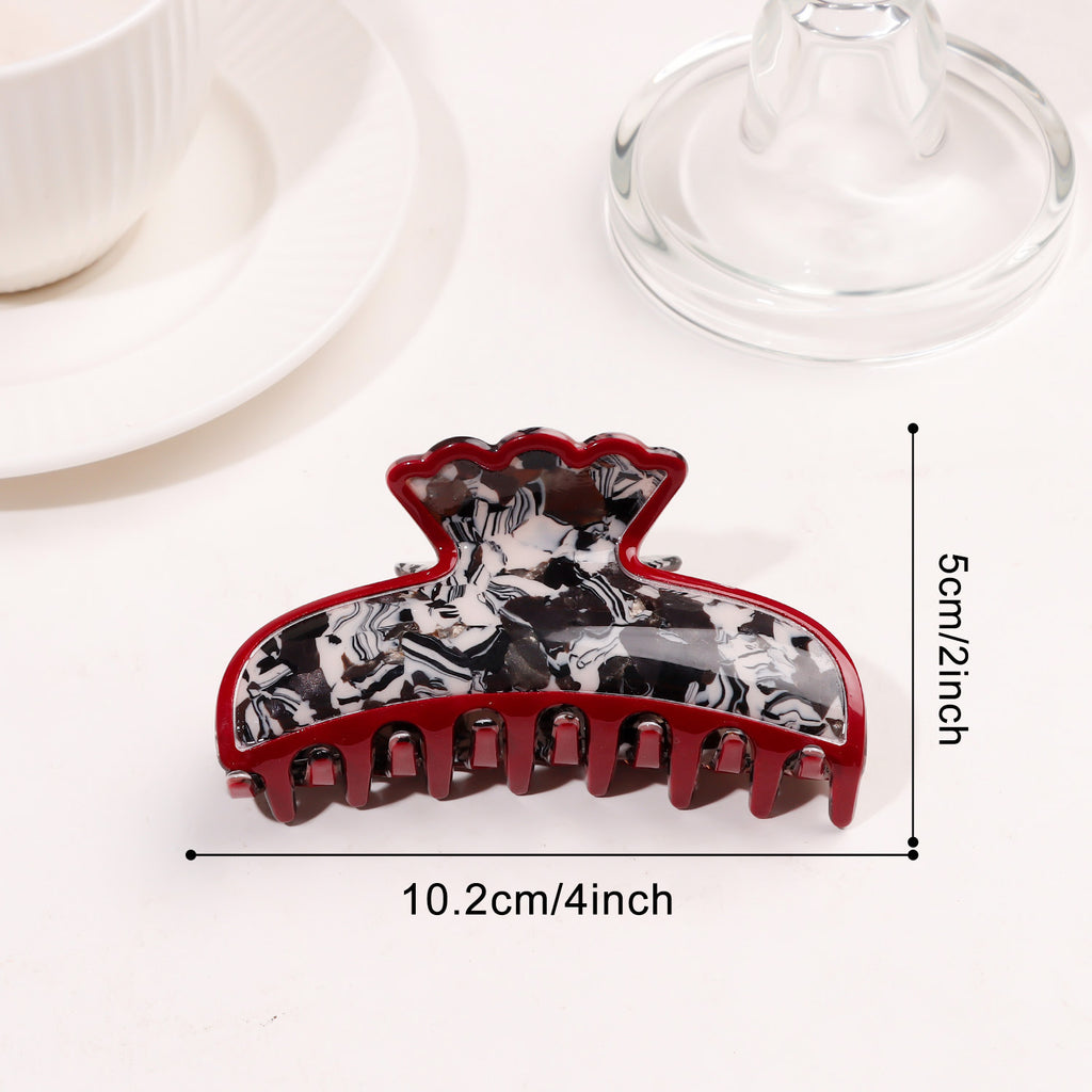 Large Marbled Acrylic Claw Clip with Wavy Crown - Red