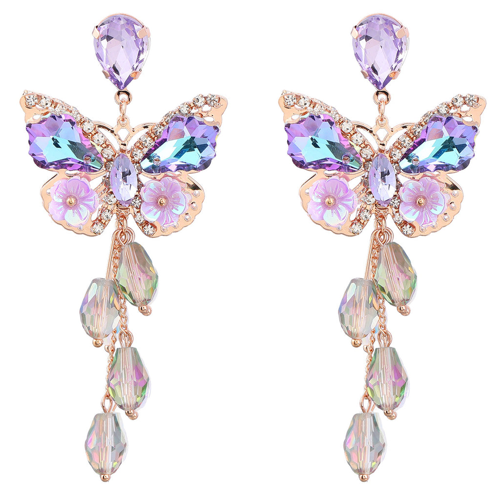 Iridescent Butterfly Bloom Statement Drop Earrings - Color_1