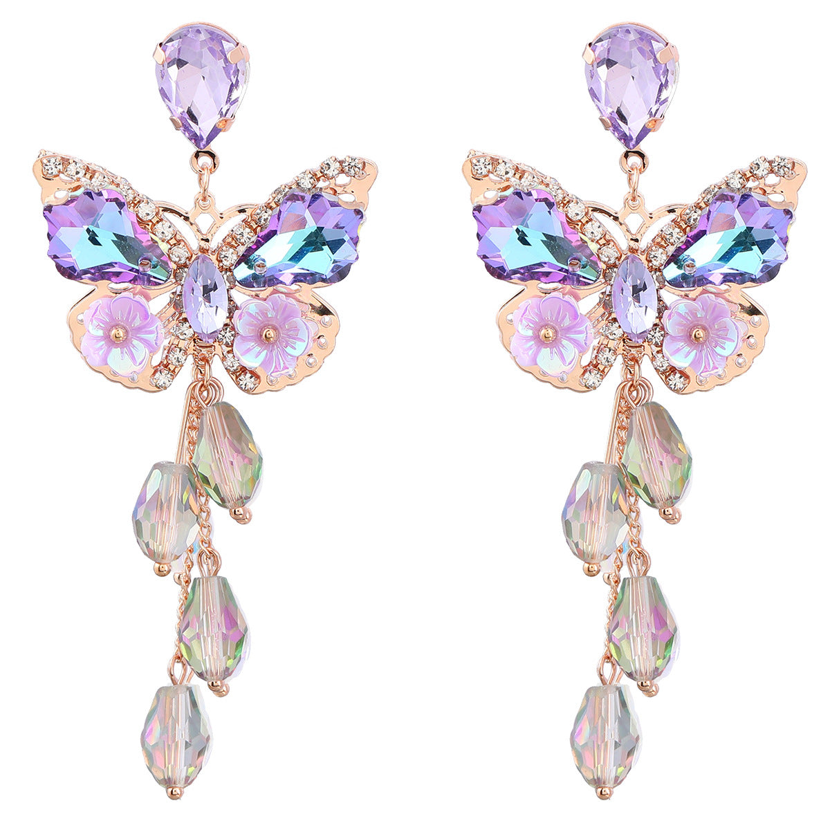 Iridescent Butterfly Bloom Statement Drop Earrings - Color_1