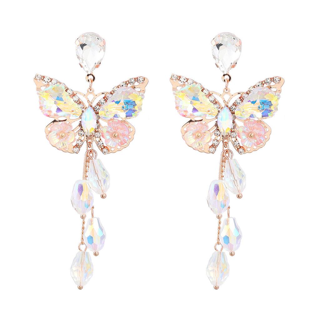 Iridescent Butterfly Bloom Statement Drop Earrings - Color_2