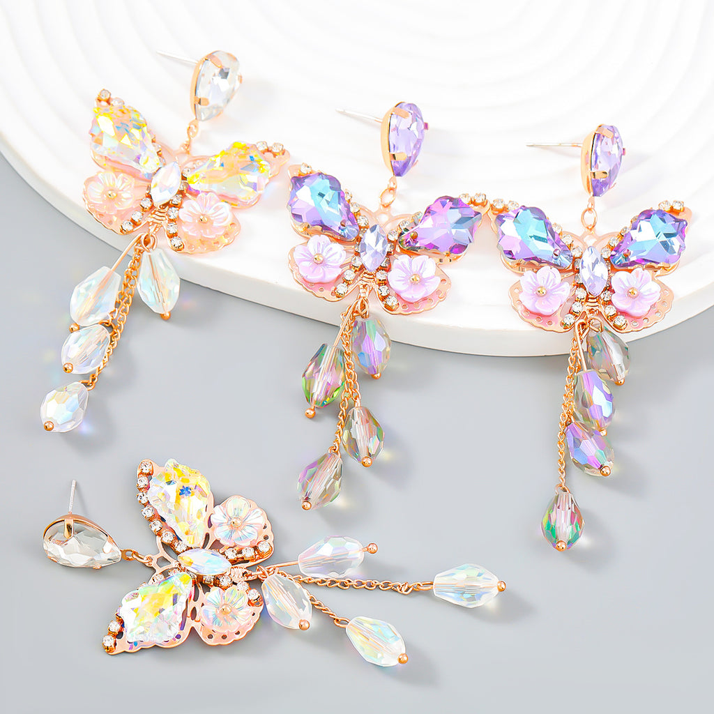 Iridescent Butterfly Bloom Statement Drop Earrings