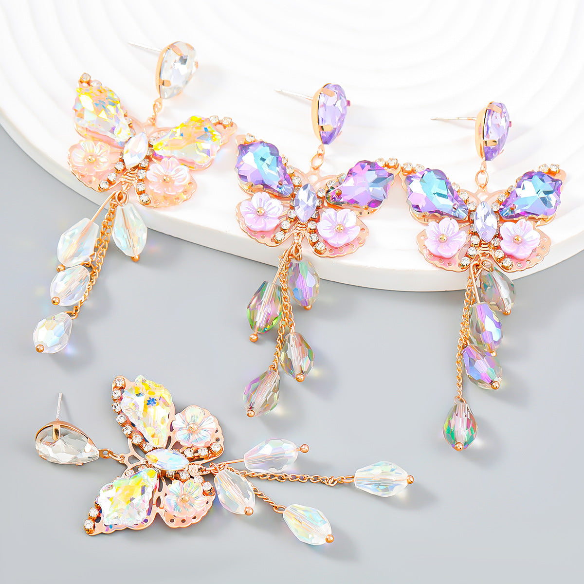 Iridescent Butterfly Bloom Statement Drop Earrings
