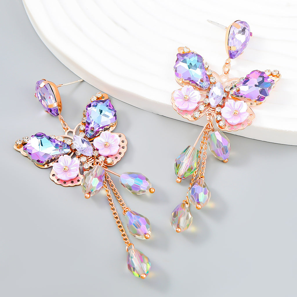 Iridescent Butterfly Bloom Statement Drop Earrings - view 1