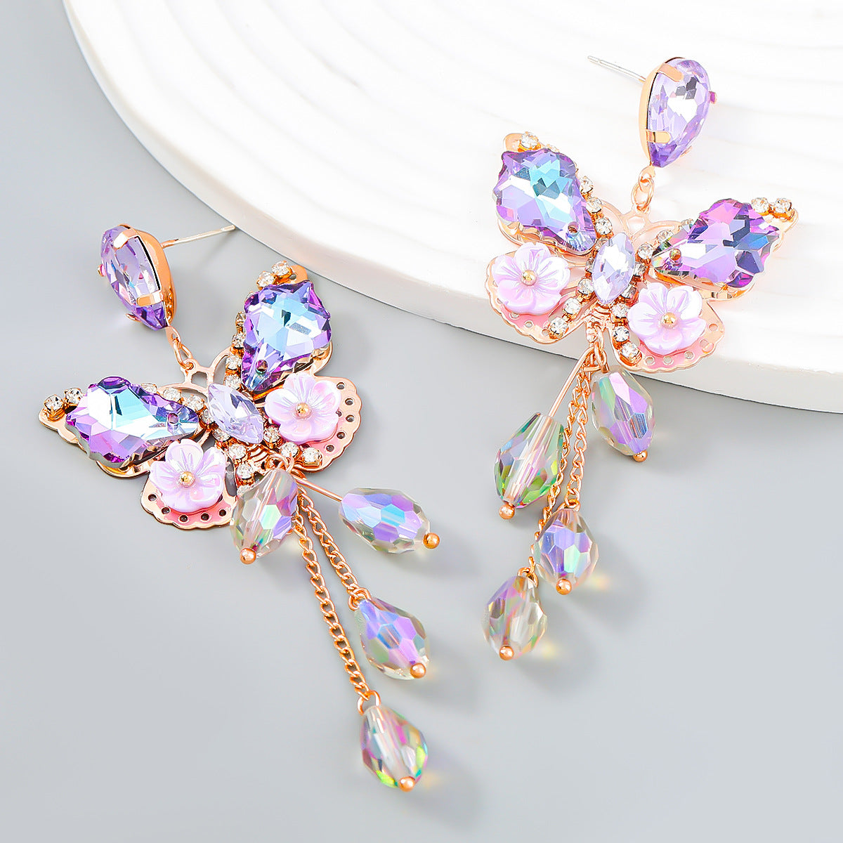 Iridescent Butterfly Bloom Statement Drop Earrings - view 1