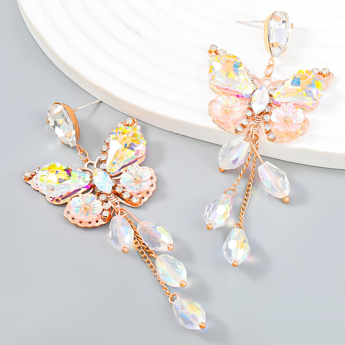 Iridescent Butterfly Bloom Statement Drop Earrings - view 2